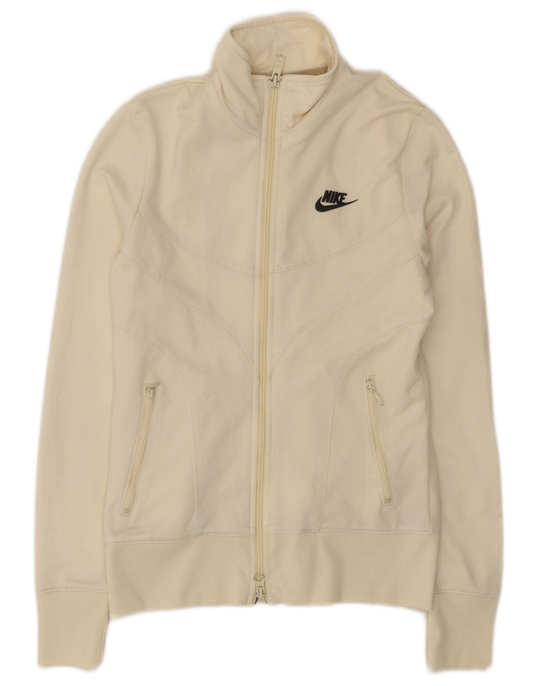Nike Womens Tracksuit Top Jacket UK 8/10 Small Off White Polyester