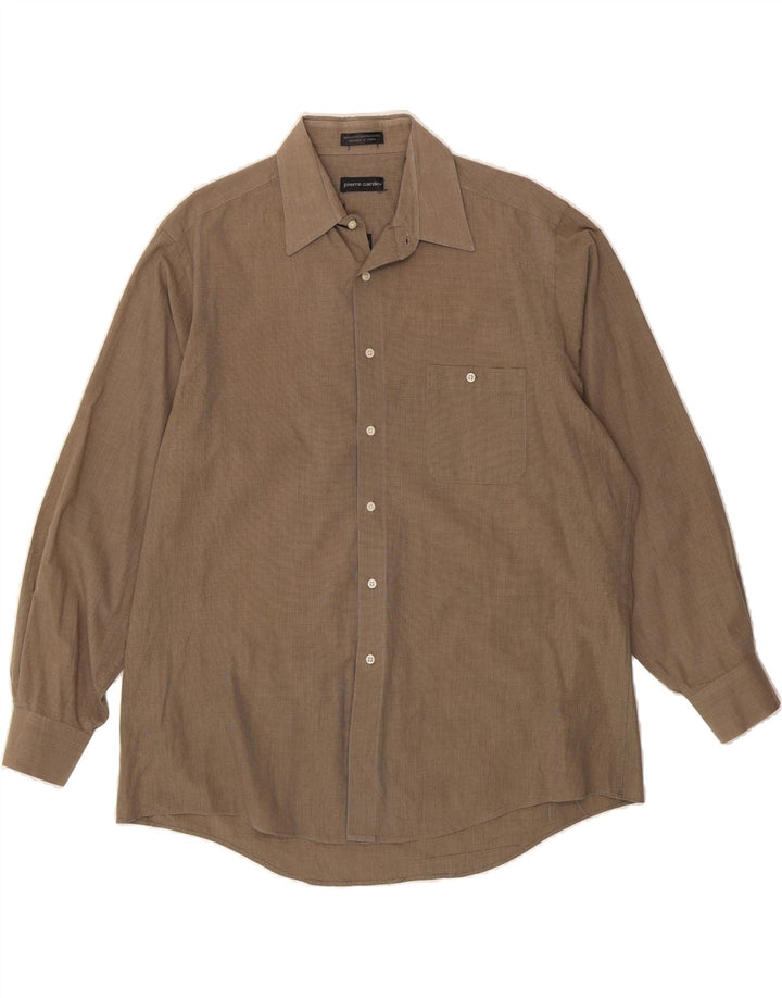 PIERRE CARDIN Mens Shirt Size 16 1/2 Large Brown Cotton Vintage Pierre Cardin and Second-Hand Pierre Cardin from Messina Hembry 