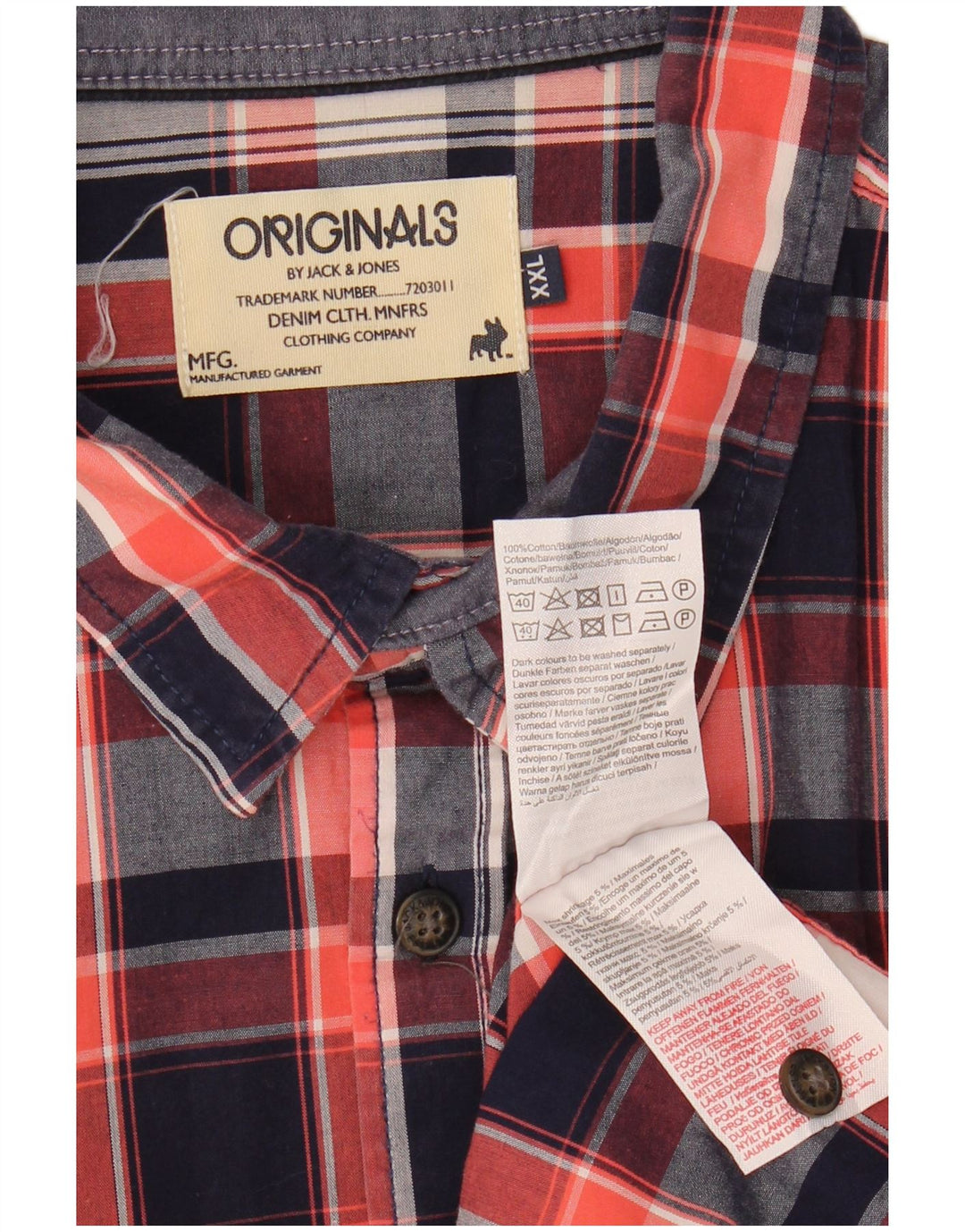 JACK & JONES Mens Short Sleeve Shirt 2XL Navy Blue Check Cotton