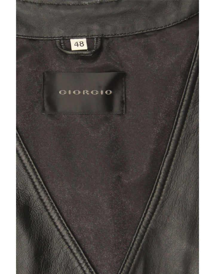Vintage Mens Leather Waistcoat IT 48 Small Black