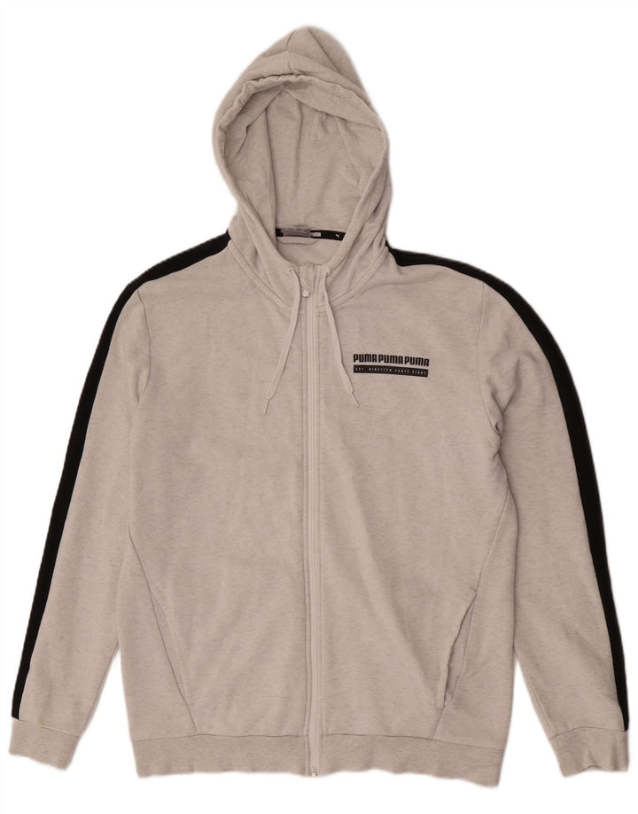 Puma Mens Graphic Zip Hoodie Sweater Medium Grey Colourblock Cotton