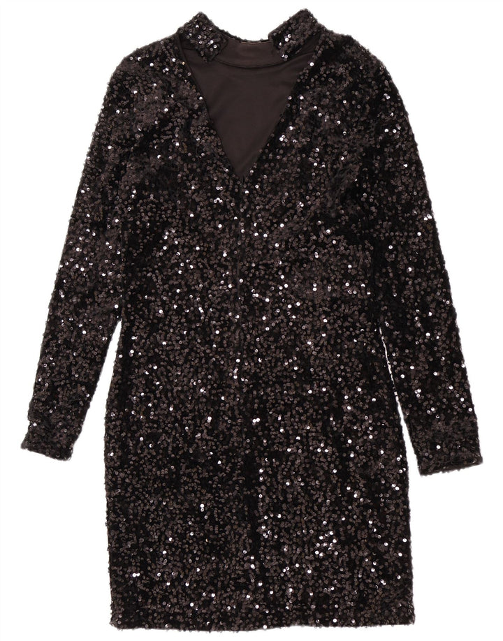 Warehouse Womens Sequin Sheath Dress UK 12 Medium Black Polyester