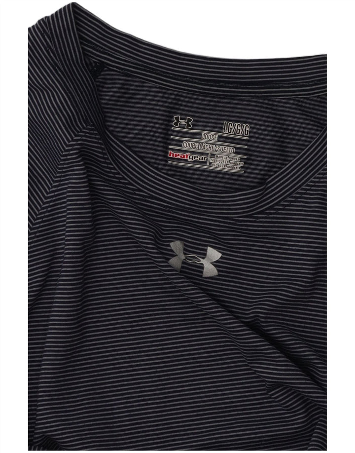 UNDER ARMOUR Womens Heat Gear T-Shirt Top UK 16 Large Navy Blue Pinstripe