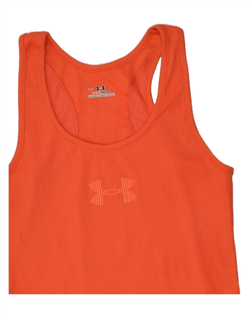 UNDER ARMOUR Womens T-Shirt Top UK 12 Medium Orange Striped Polyester | Vintage Under Armour | Thrift | Second-Hand Under Armour | Used Clothing | Messina Hembry 