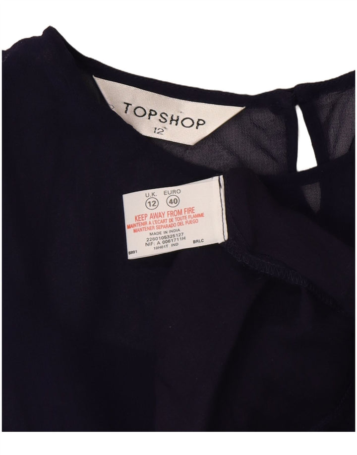Topshop Womens Sleeveless Shift Dress UK 12 Medium Navy Blue Viscose