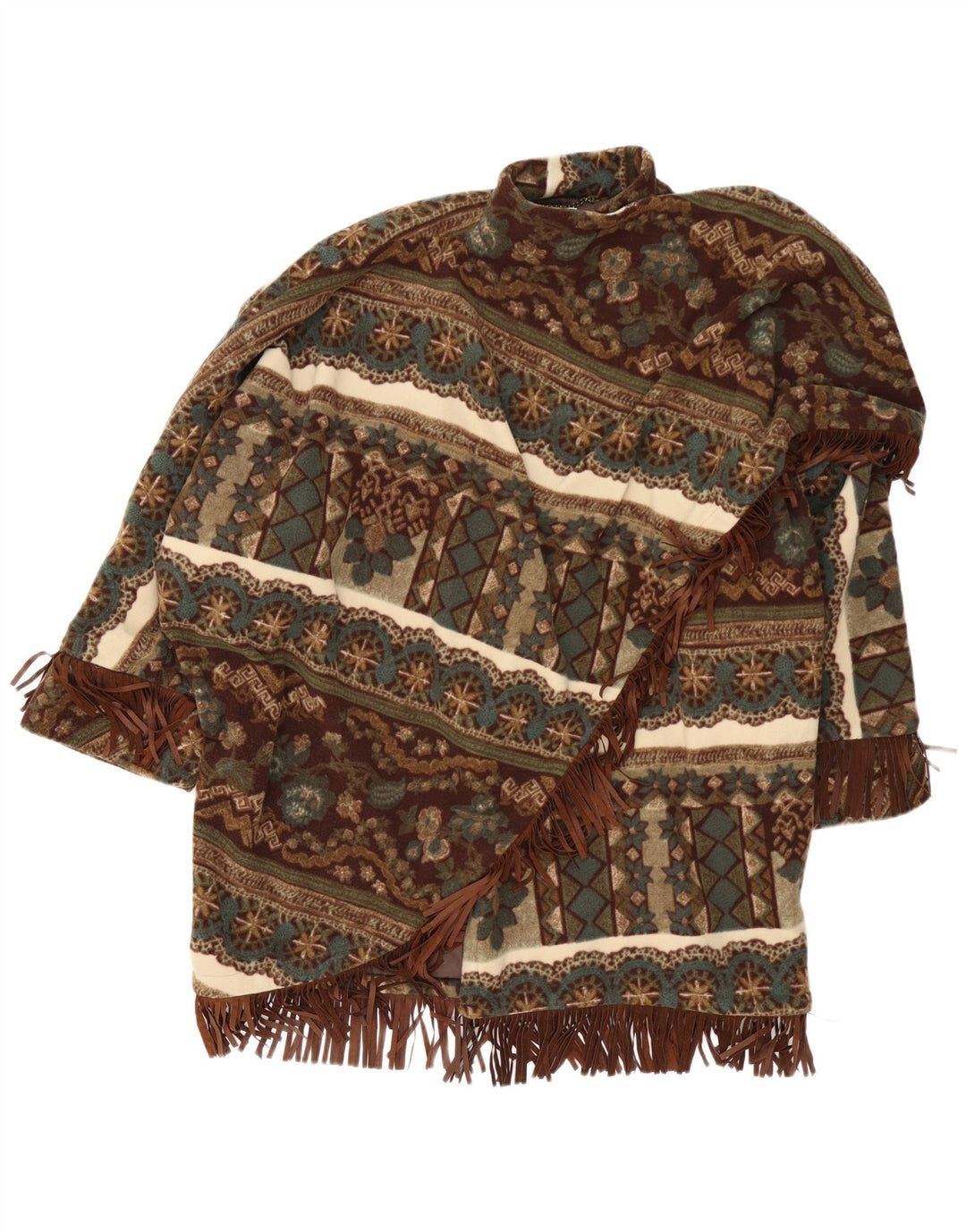 Castellani Womens Open Poncho Coat UK 22 3XL Brown Geometric