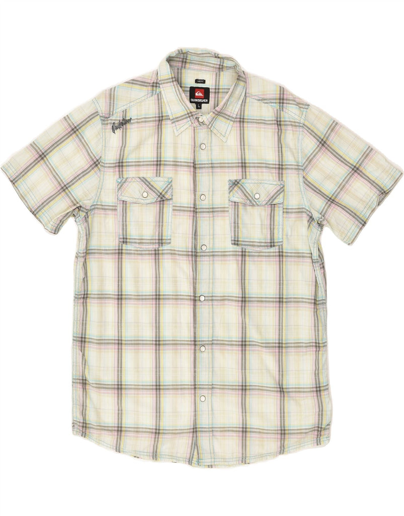 QUIKSILVER Mens Short Sleeve Shirt Large Beige Check Cotton | Vintage Quiksilver | Thrift | Second-Hand Quiksilver | Used Clothing | Messina Hembry 