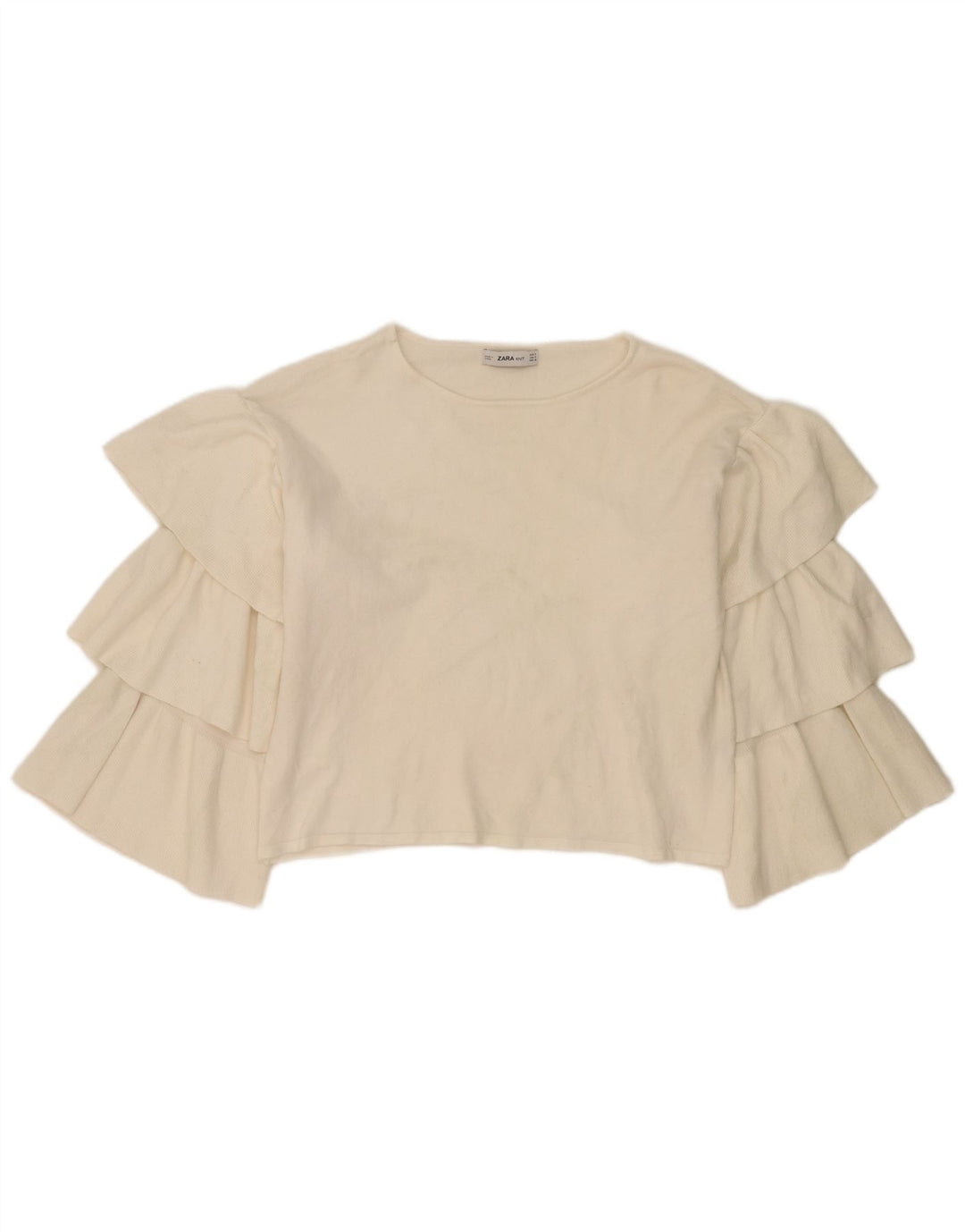 Zara Womens Ruffle Oversized Boat Neck Jumper Sweater UK 10 Small Off White