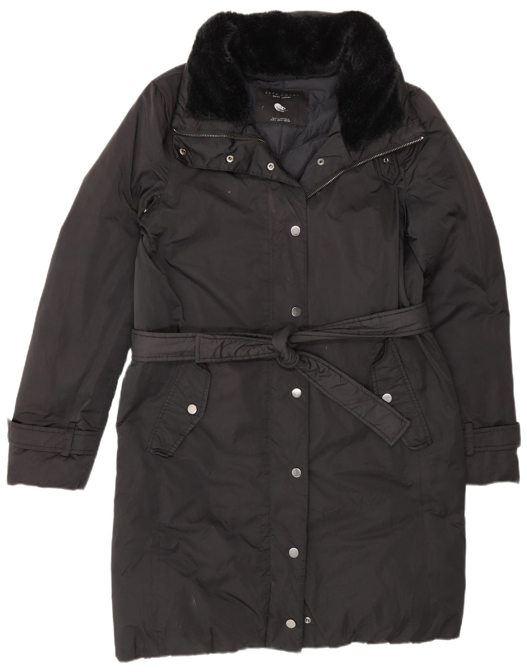 Zara Womens Padded Coat UK 14 Medium Black Colourblock Polyester