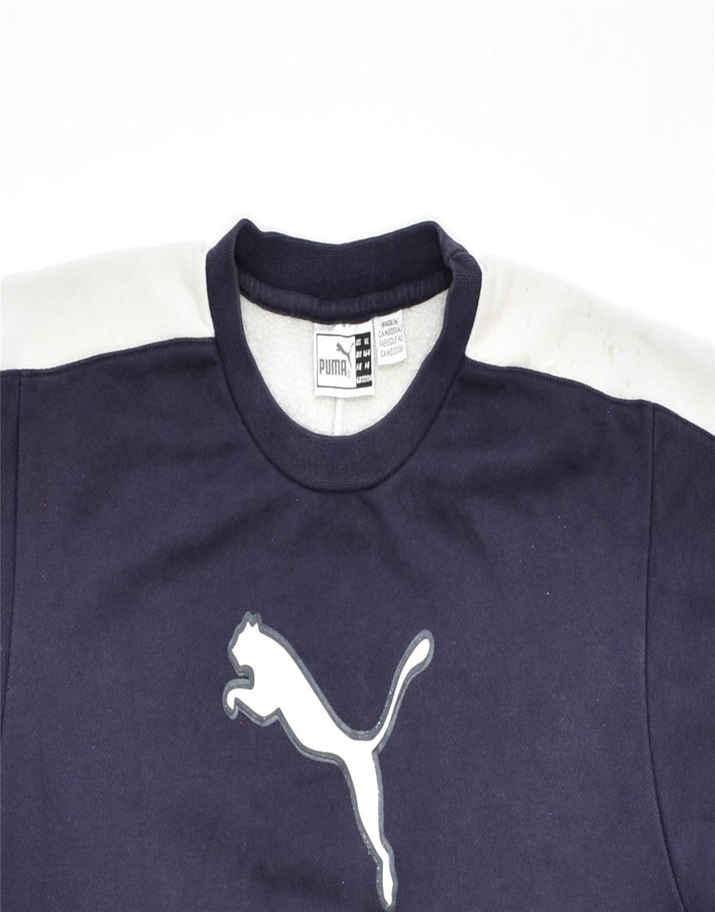 PUMA Boys Loose Fit Graphic Sweatshirt Jumper 13-14 Years Navy Blue Cotton | Vintage | Thrift | Second-Hand | Used Clothing | Messina Hembry 