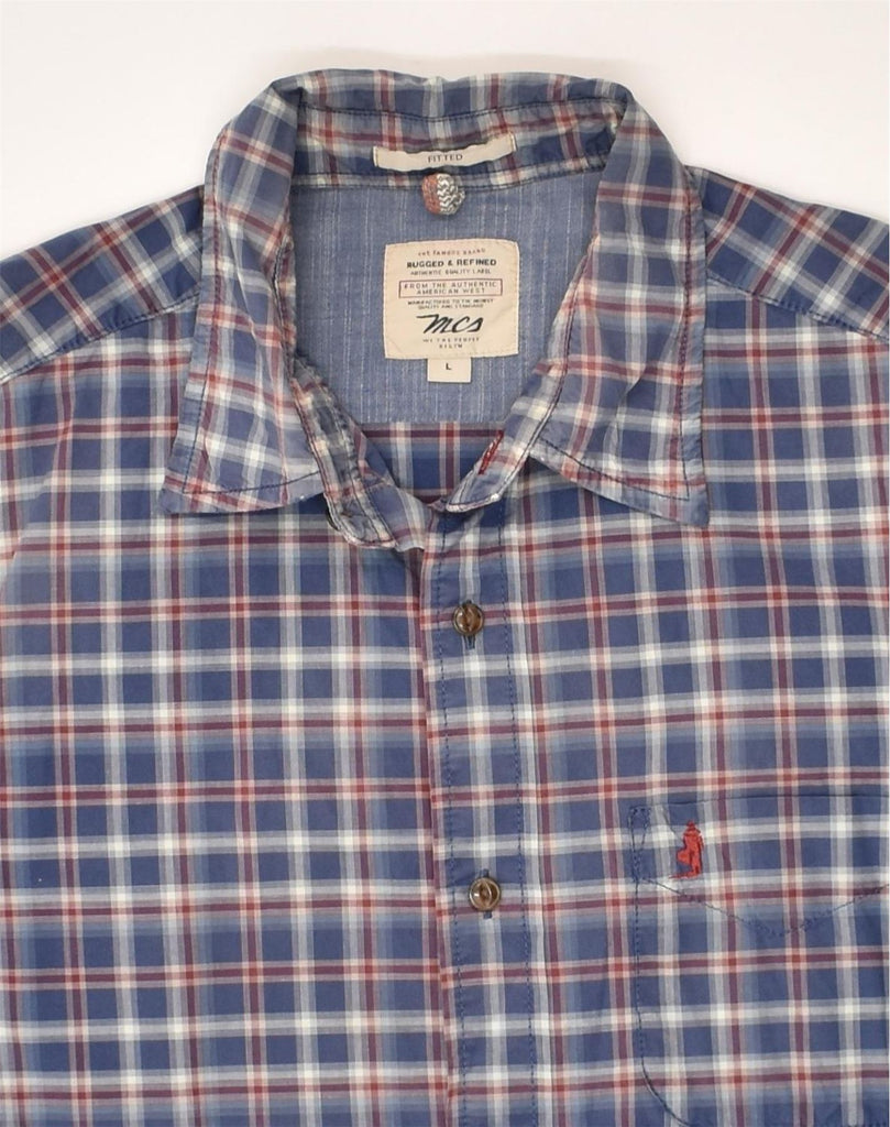 MARLBORO CLASSICS Mens Fitted Shirt Large Blue Check Cotton | Vintage Marlboro Classics | Thrift | Second-Hand Marlboro Classics | Used Clothing | Messina Hembry 