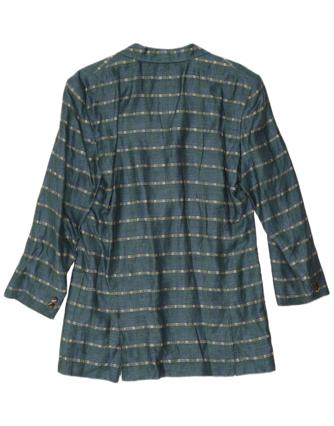 Vintage Womens 3 Button Blazer Jacket UK 14 Medium Green Striped Linen