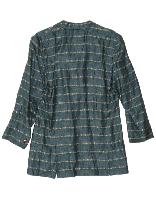 Vintage Womens 3 Button Blazer Jacket UK 14 Medium Green Striped Linen