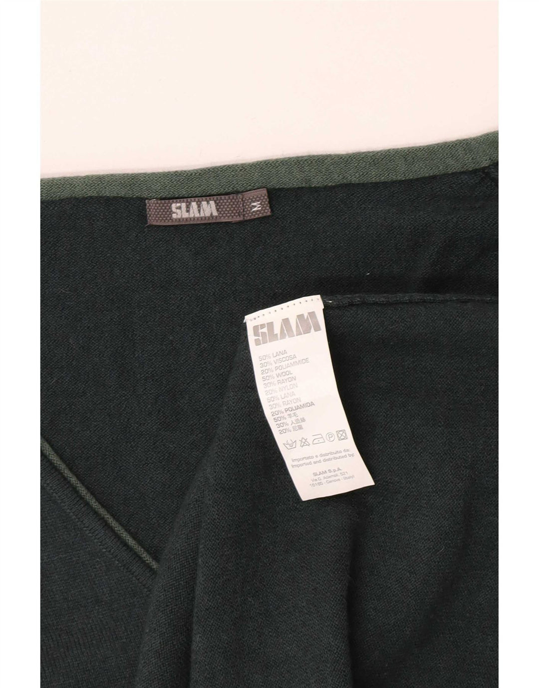Slam Womens V-Neck Jumper Sweater UK 12 Medium Green Wool