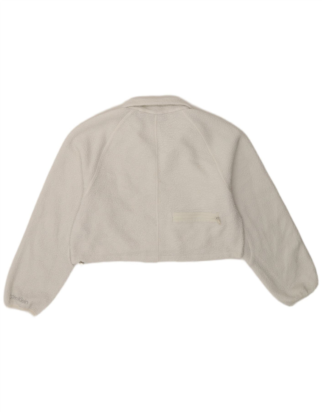CALVIN KLEIN Womens Oversized Crop Zip Neck Fleece Jumper UK 6 XS White