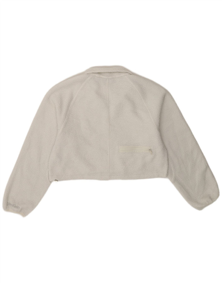 CALVIN KLEIN Womens Oversized Crop Zip Neck Fleece Jumper UK 6 XS White