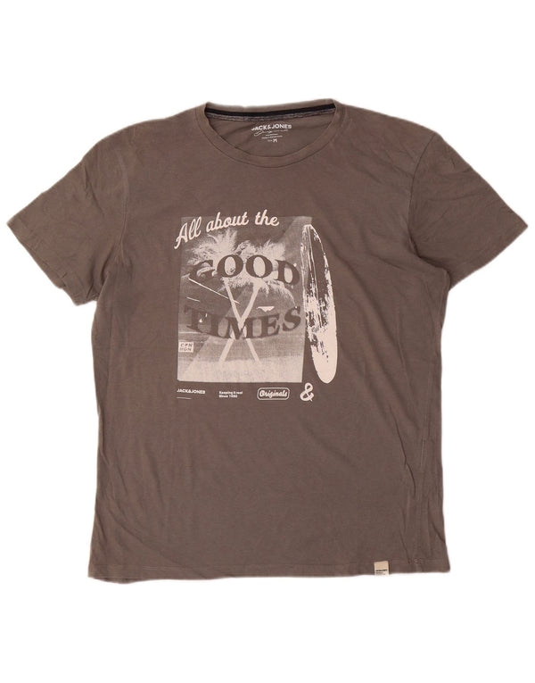 Jack & Jones Mens Graphic T-Shirt Top Medium Grey