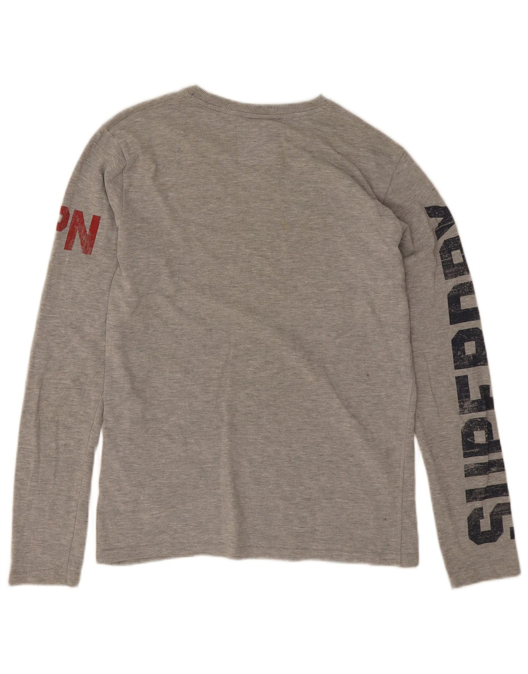 Superdry Mens Graphic Top Long Sleeve Medium Grey Flecked Cotton
