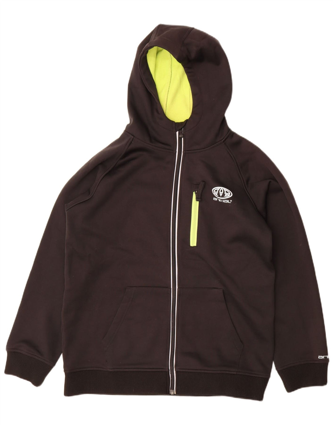 Animal Boys Graphic Zip Hoodie Sweater 15-16 Years Black Polyester