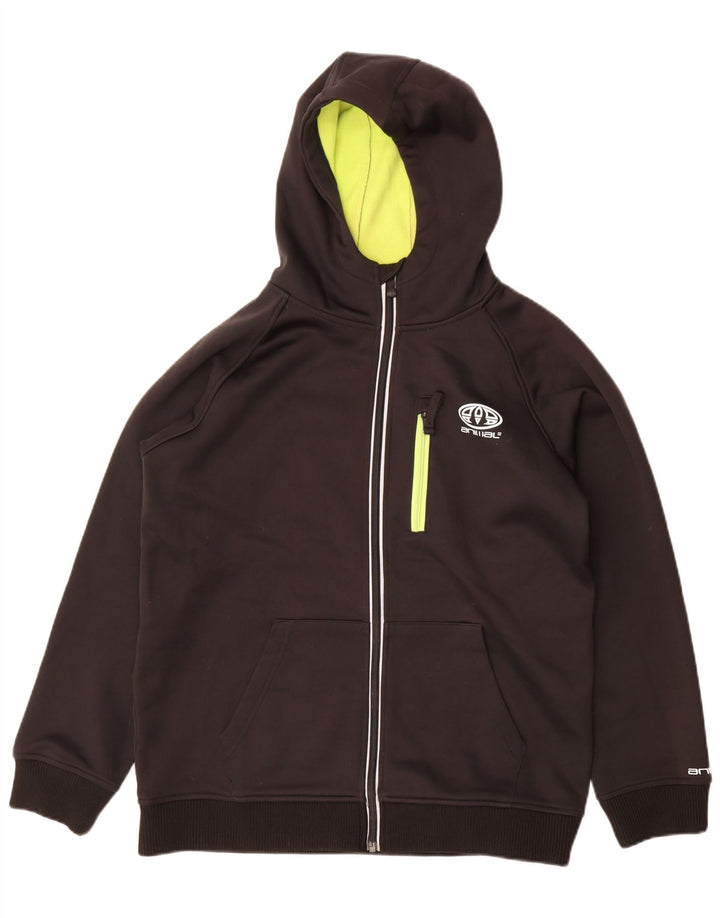Animal Boys Graphic Zip Hoodie Sweater 15-16 Years Black Polyester