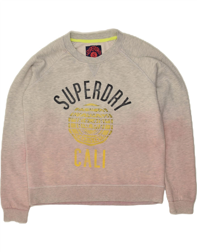 SUPERDRY Womens Graphic Sweatshirt Jumper UK 16 Large Grey Tie Dye Cotton | Vintage Superdry | Thrift | Second-Hand Superdry | Used Clothing | Messina Hembry 