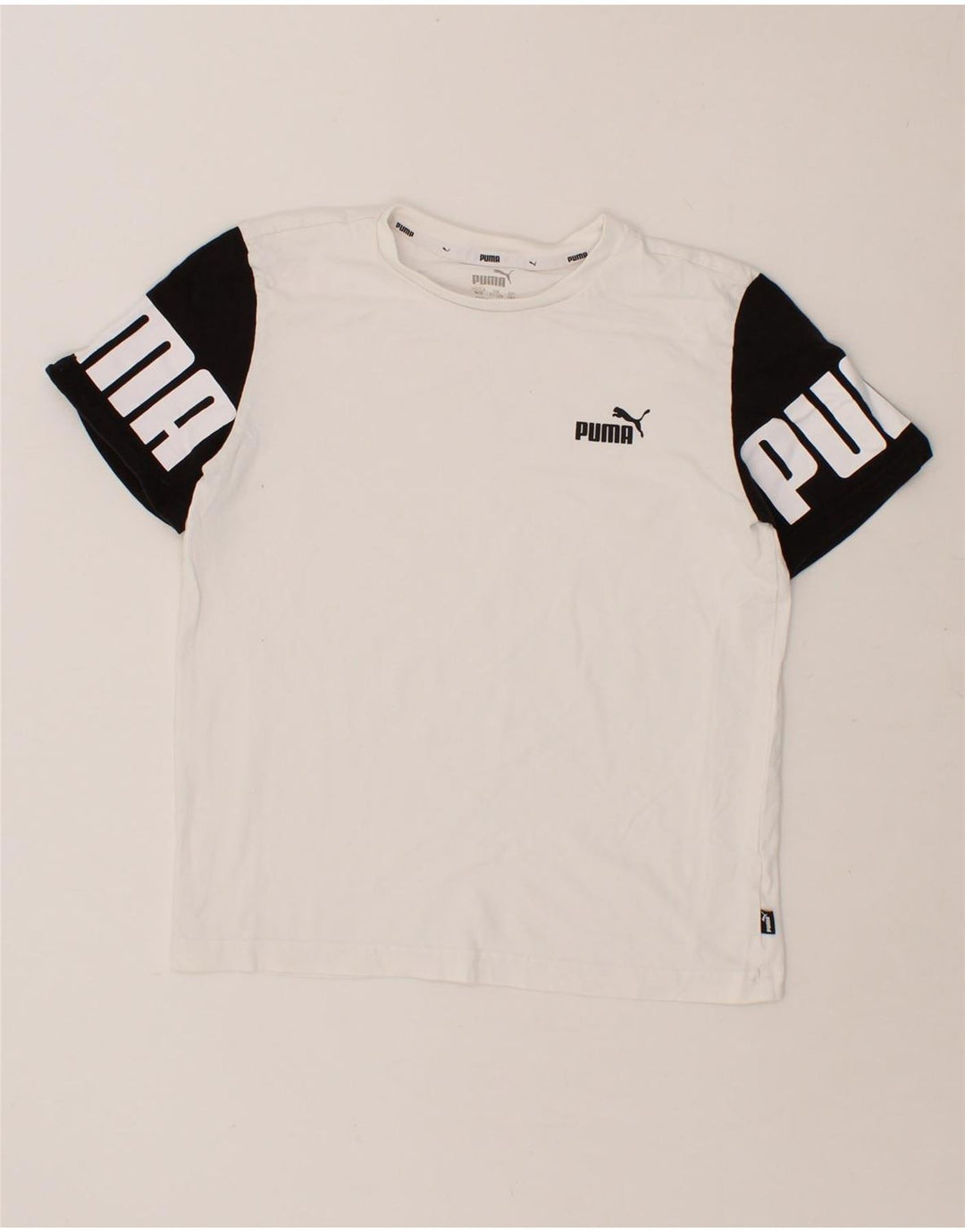 PUMA Boys Graphic T-Shirt Top 11-12 Years White Colourblock Vintage Puma and Second-Hand Puma from Messina Hembry 