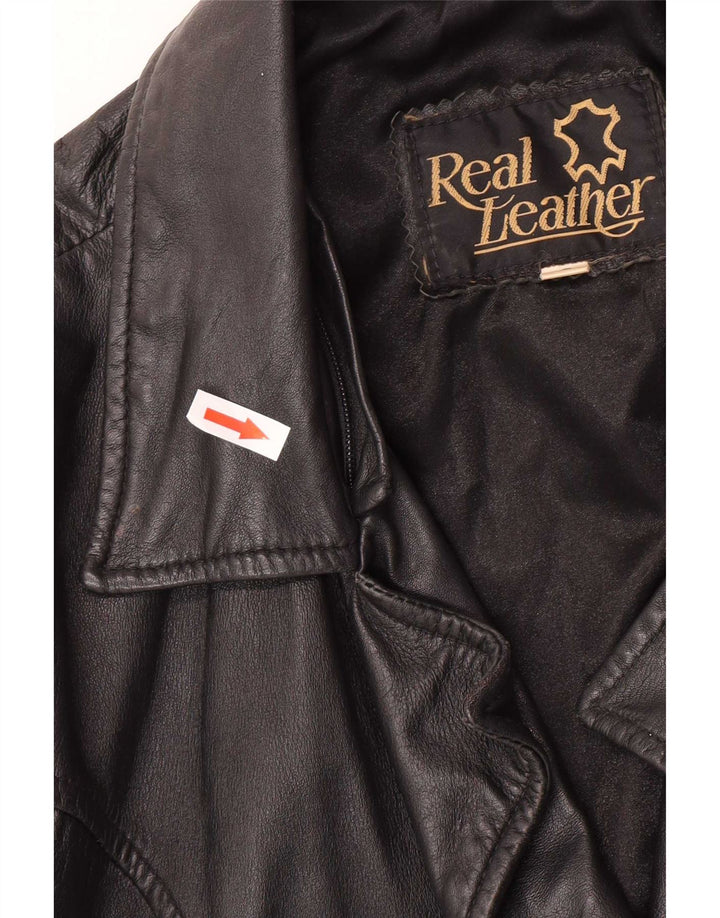 Vintage Womens Oversized Leather Jacket UK 10 Small Black