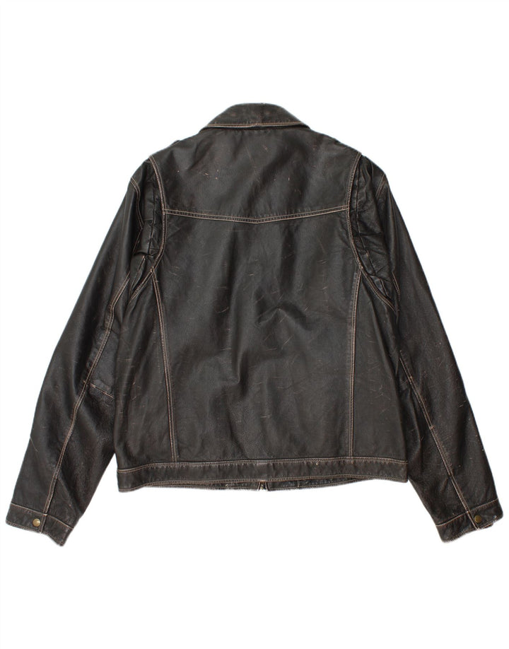 Le Frog Womens Military Leather Jacket IT 52 2XL Black