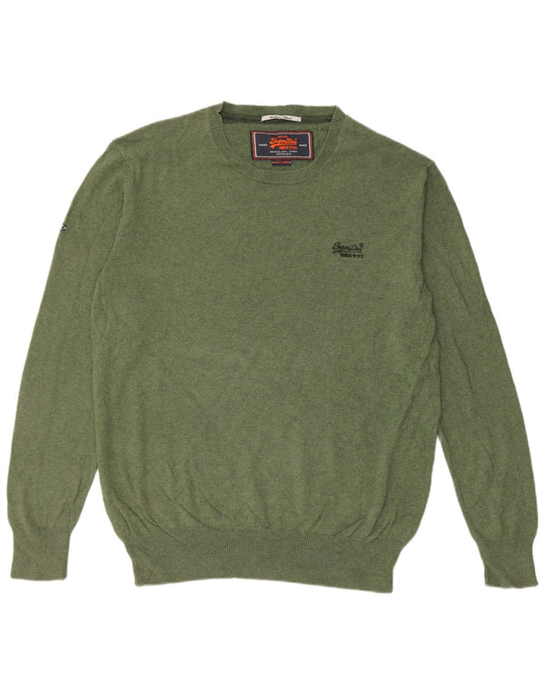 Superdry Mens Crew Neck Jumper Sweater XL Green Cotton