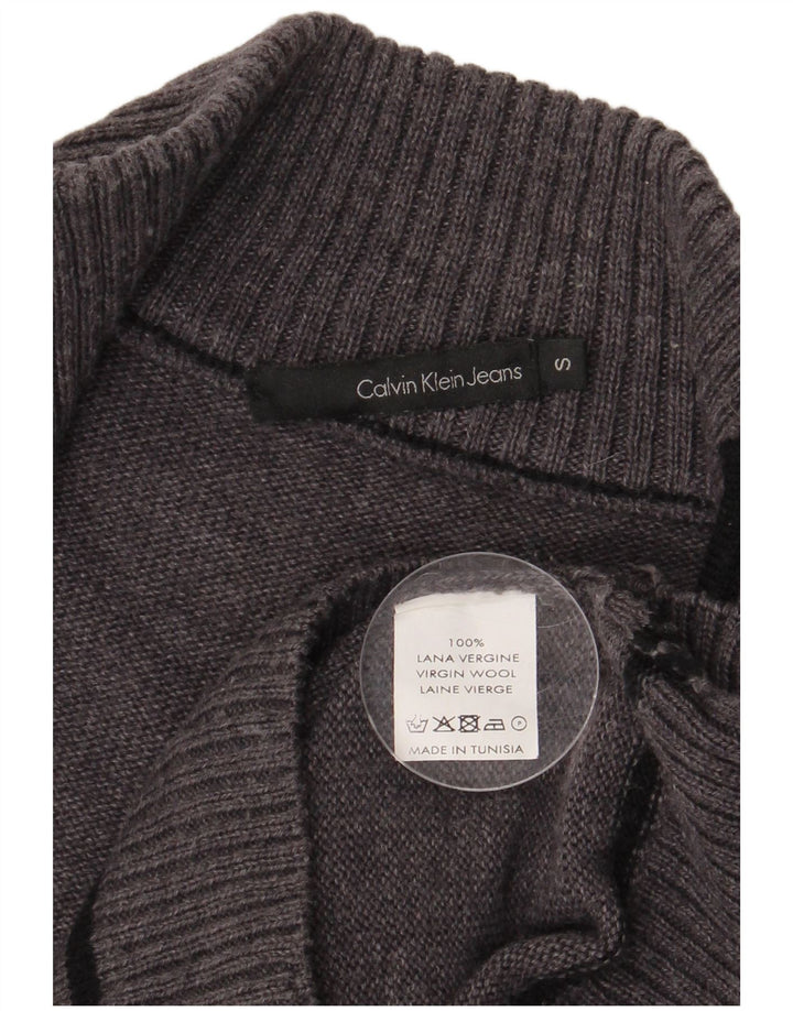 CALVIN KLEIN JEANS Womens Cardigan Sweater UK 10 Small Grey Virgin Wool