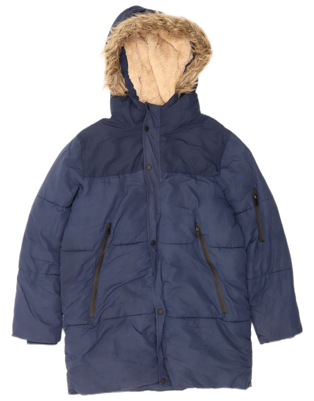 Zara Boys Hooded Sherpa Padded Coat 13-14 Years Blue