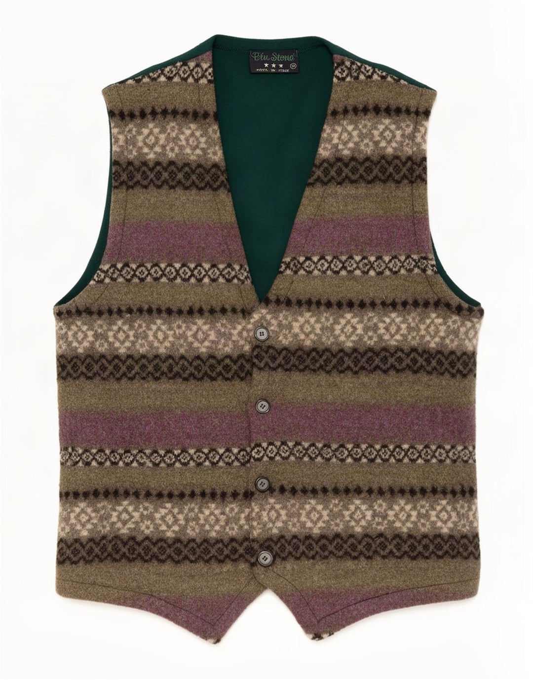 Vintage Mens Waistcoat Medium Green Fair Isle