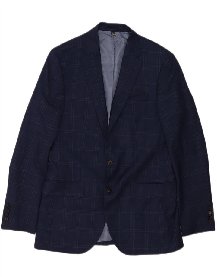 MARKS & SPENCER Mens 2 Button Blazer Jacket UK 40 Medium Navy Blue Check