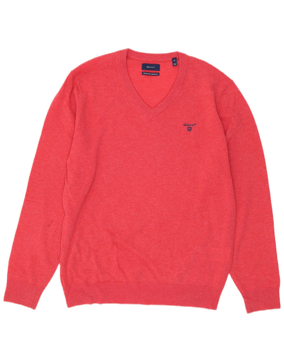 Gant Mens V-Neck Jumper Sweater Medium Pink Lambswool