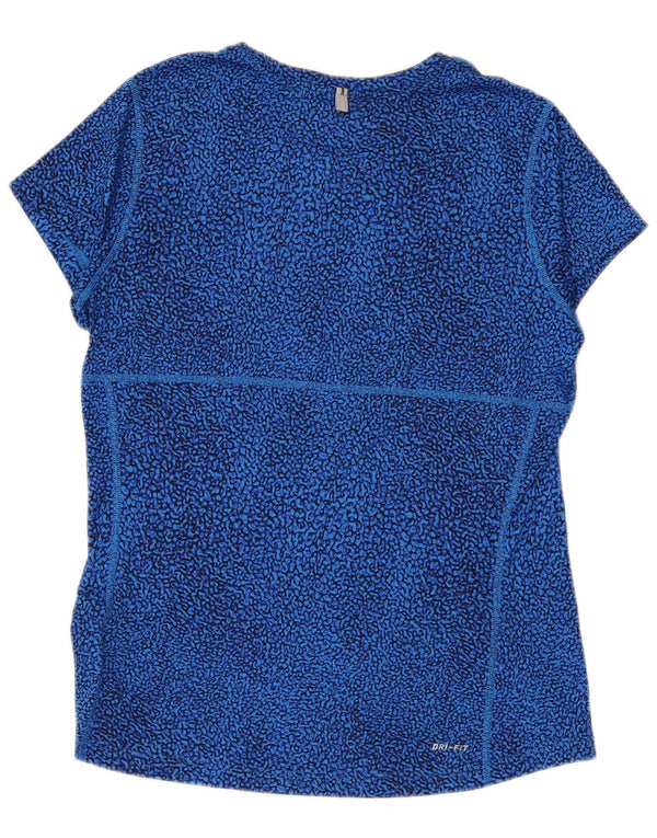 Nike Womens T-Shirt Top UK 12 Medium Blue Geometric Polyester