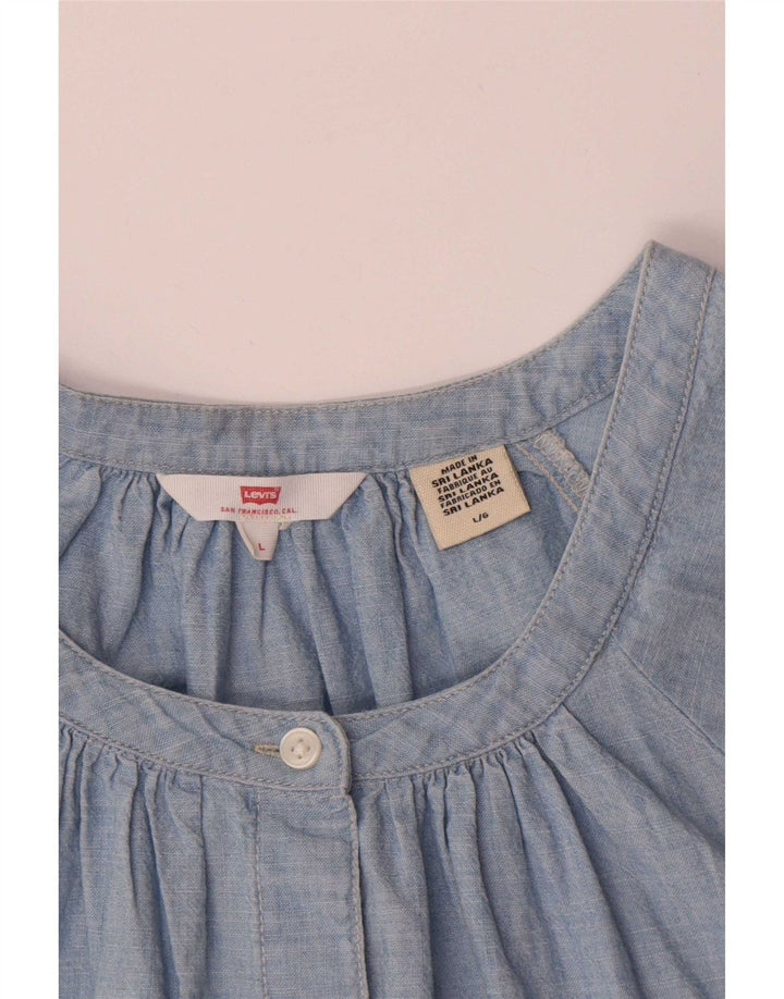 Levi's Womens Oversized Shirt Blouse UK 16 Large Blue Cotton