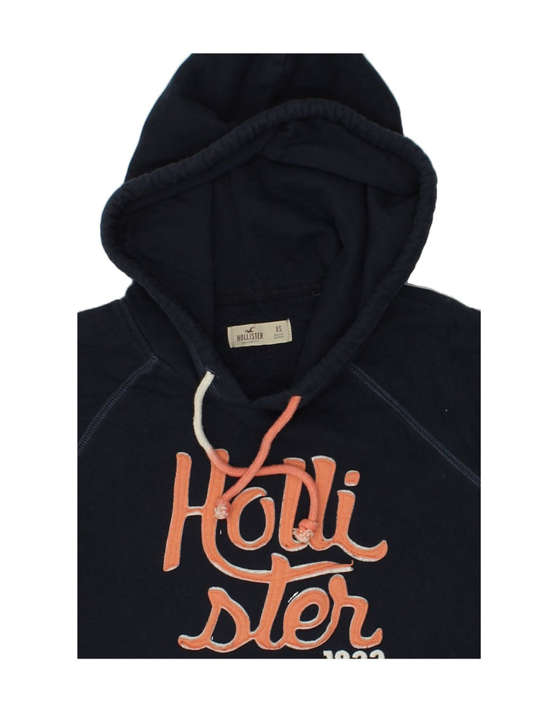 HOLLISTER Womens Graphic Hoodie Jumper UK 6 XS Navy Blue Cotton | Vintage Hollister | Thrift | Second-Hand Hollister | Used Clothing | Messina Hembry 