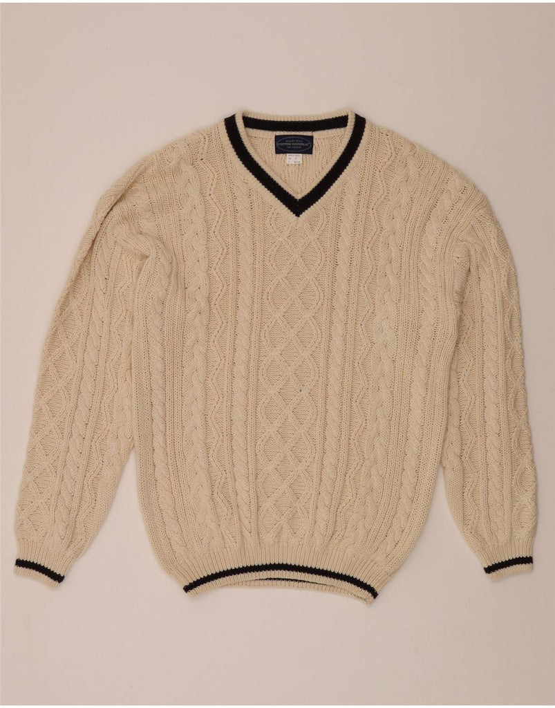 COTTON REPUBLIC Mens V-Neck Jumper Sweater Medium Beige Cotton Vintage Cotton Republic and Second-Hand Cotton Republic from Messina Hembry 