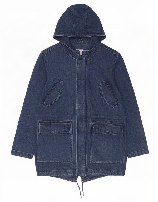 LC Waikiki Mens Standard Hooded Denim Parka Jacket UK 40 Large Blue Cotton
