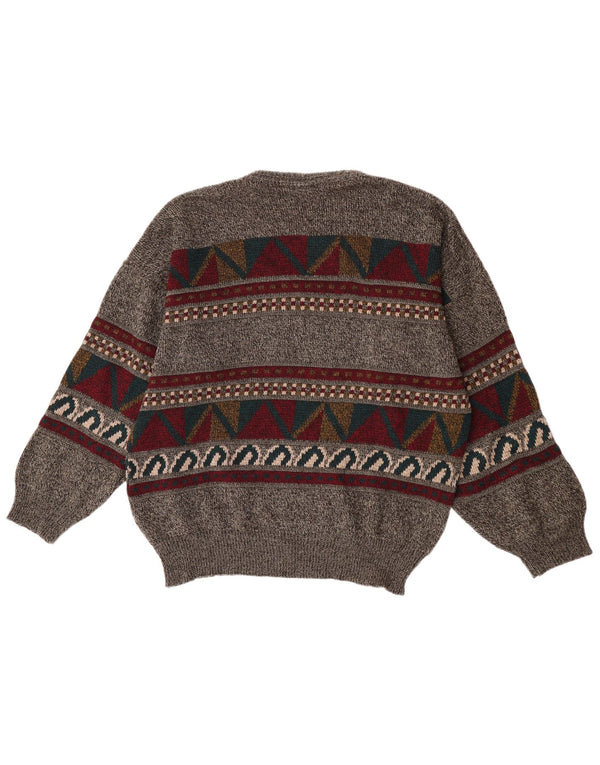 Vintage Mens Crew Neck Jumper Sweater XL Grey Geometric