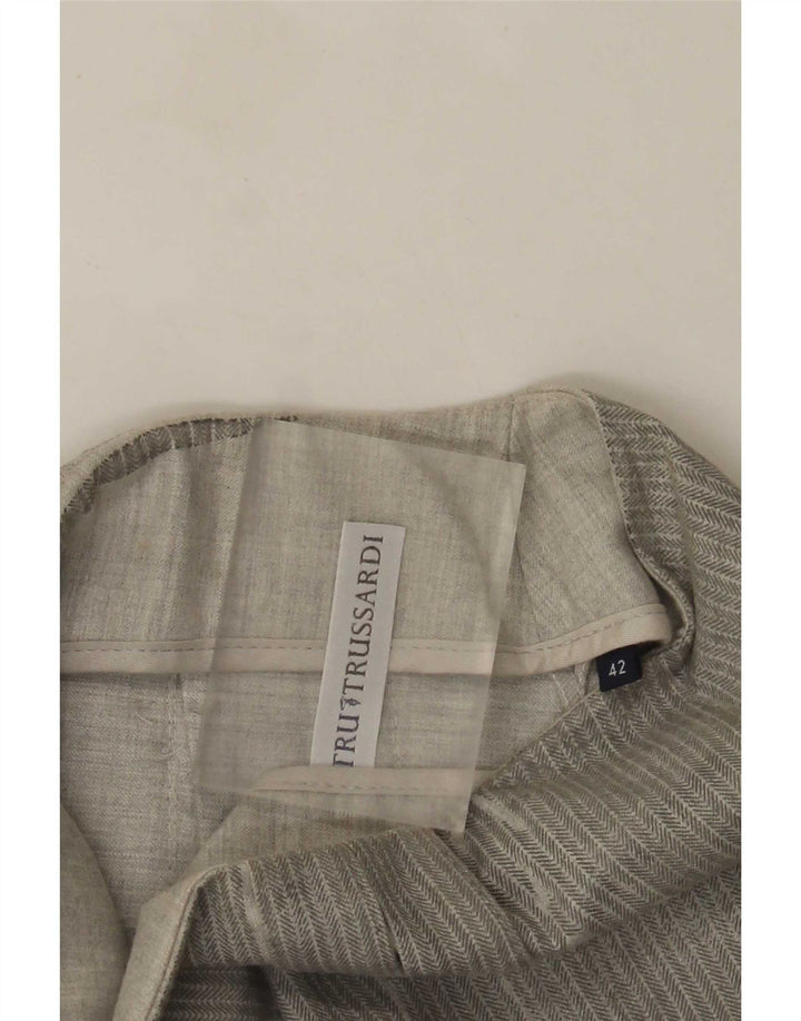 Trussardi Womens Pleated Mini Skirt IT 42 Medium W28 Grey Herringbone