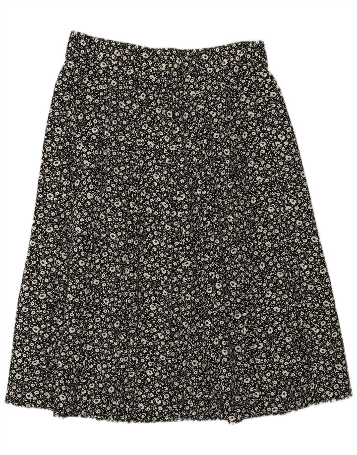 St Michael Womens A-Line Skirt UK 16 Large W30 Black Floral Polyester