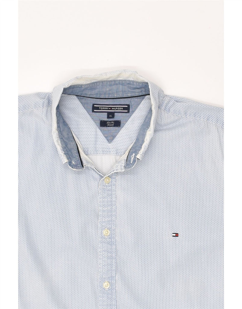 TOMMY HILFIGER Mens Stretch Slim Fit Shirt XL Blue Spotted Cotton | Vintage Tommy Hilfiger | Thrift | Second-Hand Tommy Hilfiger | Used Clothing | Messina Hembry 