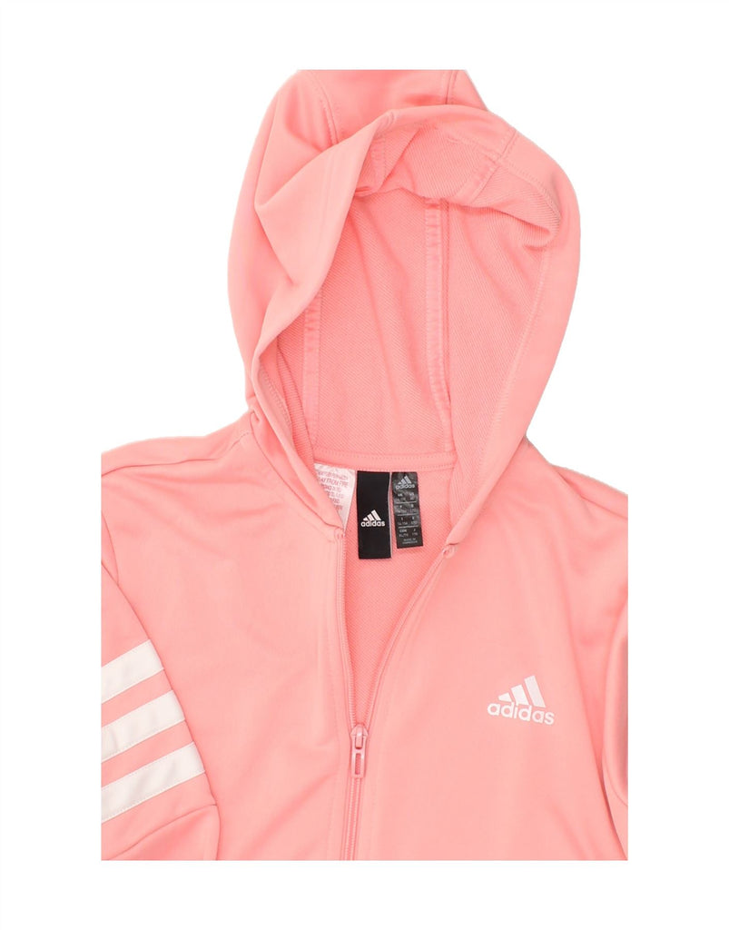 ADIDAS Girls Graphic Zip Hoodie Sweater 14-15 Years Pink Polyester | Vintage Adidas | Thrift | Second-Hand Adidas | Used Clothing | Messina Hembry 