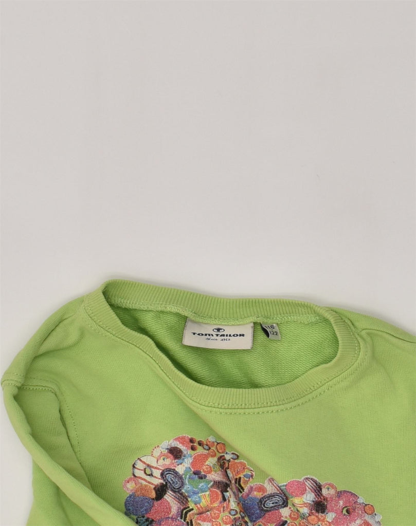 TOM TAILOR Girls Graphic Sweatshirt Jumper 7-8 Years Green Cotton | Vintage Tom Tailor | Thrift | Second-Hand Tom Tailor | Used Clothing | Messina Hembry 