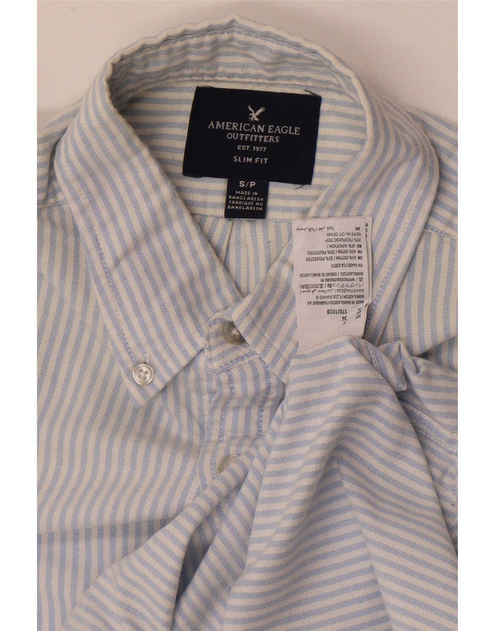 American Eagle Mens Slim Fit Shirt Small Blue Striped Cotton