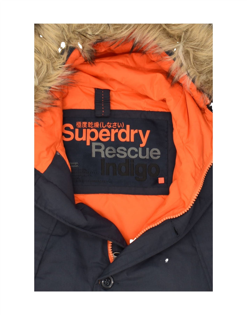 SUPERDRY Mens Hooded Parka Jacket UK 40 Large Navy Blue Nylon | Vintage Superdry | Thrift | Second-Hand Superdry | Used Clothing | Messina Hembry 