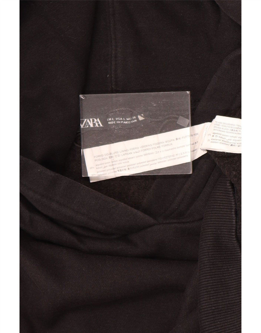 ZARA Womens Crop Hoodie Jumper UK 16 Large Black Polyester