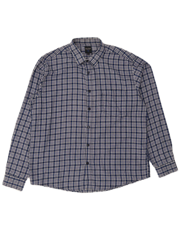 James Pringle Mens Flannel Shirt Large Blue Check Polyester