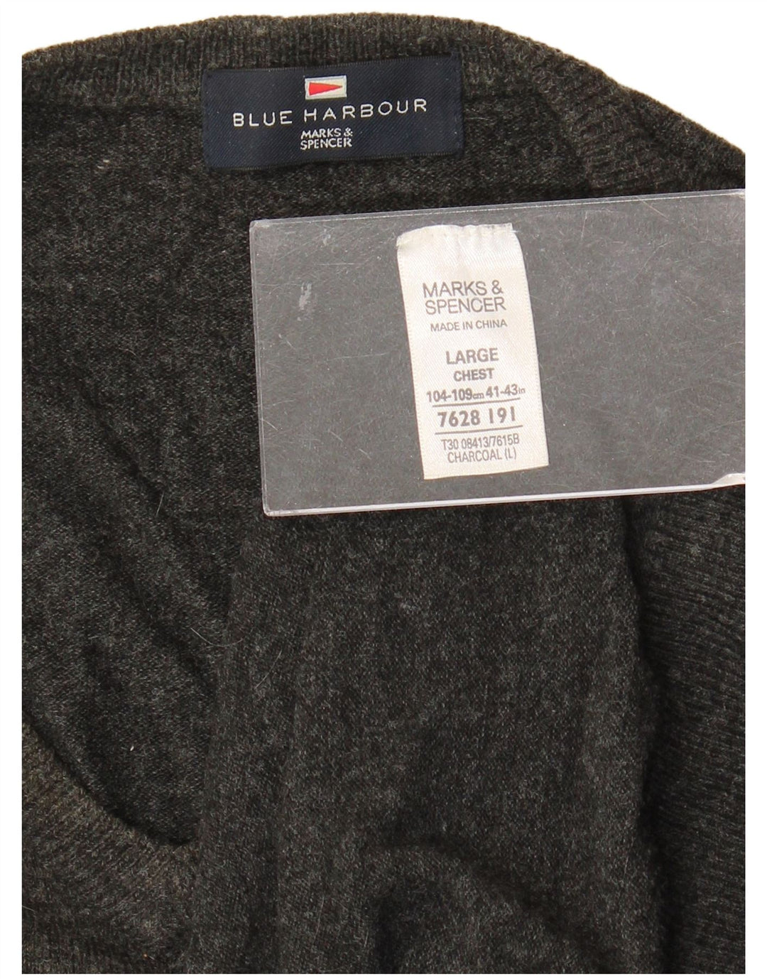 Marks & Spencer Mens Blue Harbour V-Neck Jumper Sweater Large Grey Acrylic